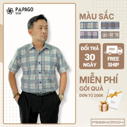 Áo Sơ Mi Nam PAPAGO Ngắn Tay Cao Cấp Chất Liệu Lụa Thun In Hoạ Tiết Form Rộng Thoải Mái P23SNCR004