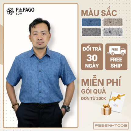 Áo Sơ Mi Nam PAPAGO Thời Trang Trung Niên Vải Xô Đũi In Họa Tiết Sang Trọng, Lịch Lãm, Form Rộng Thoải Mái P23SNHT003
